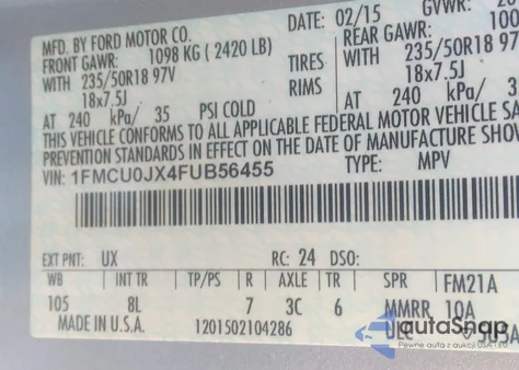 2015 Ford Escape Titanium из США, поврежденный, VIN 1FMCU0JX4FUB56455